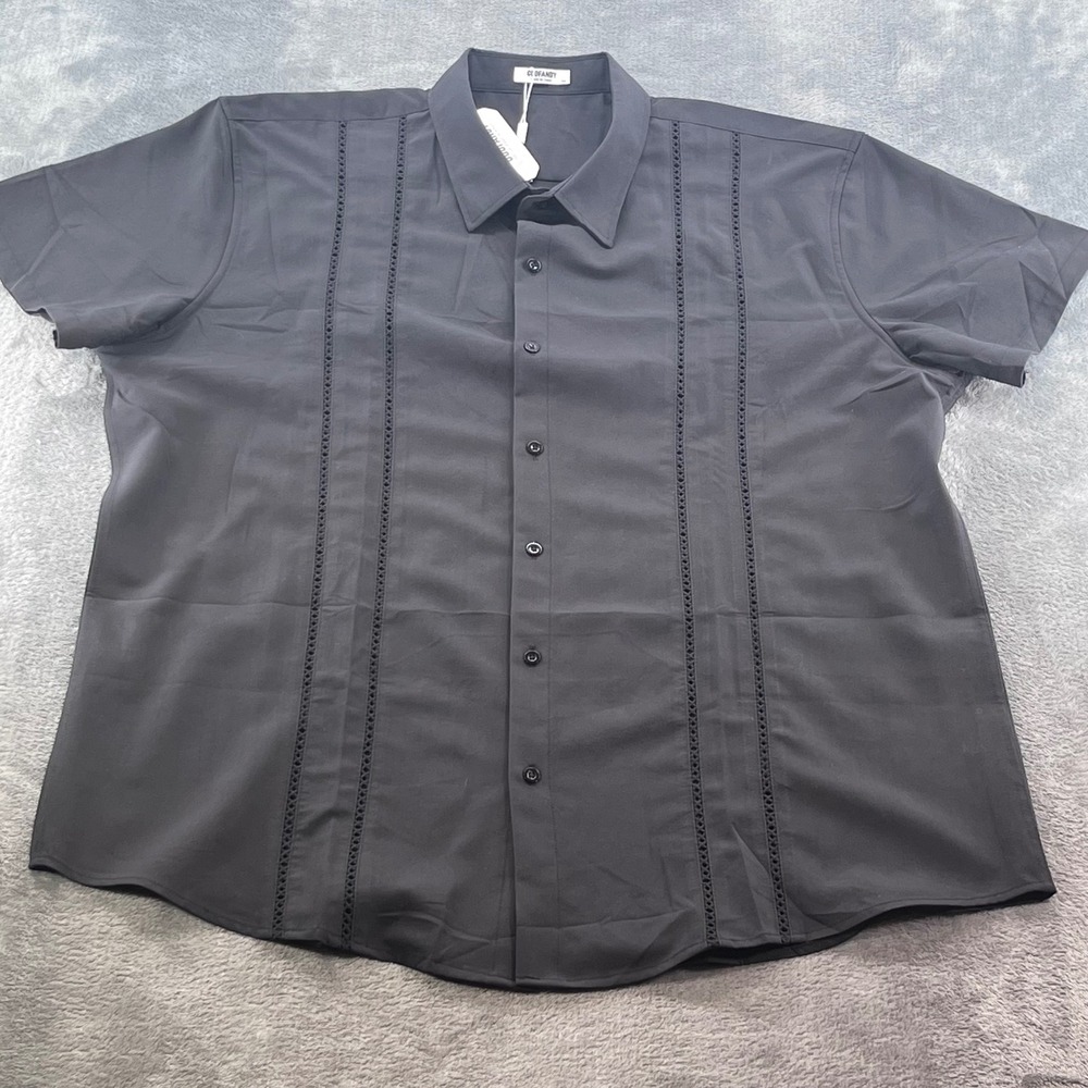 NWT Coofandy Mens XXL Black Guayabera Style Short Sleeve Button Down Shirt